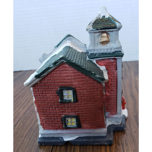 Hand Painted Porcelain Ceramic Christmas Town Small Red Fire Station - Picture 3 of 7